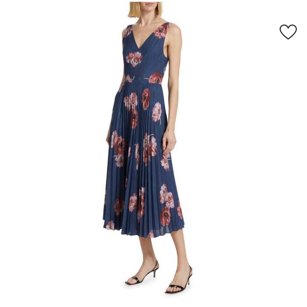 Vince Floral Print Pleated Midi Dress